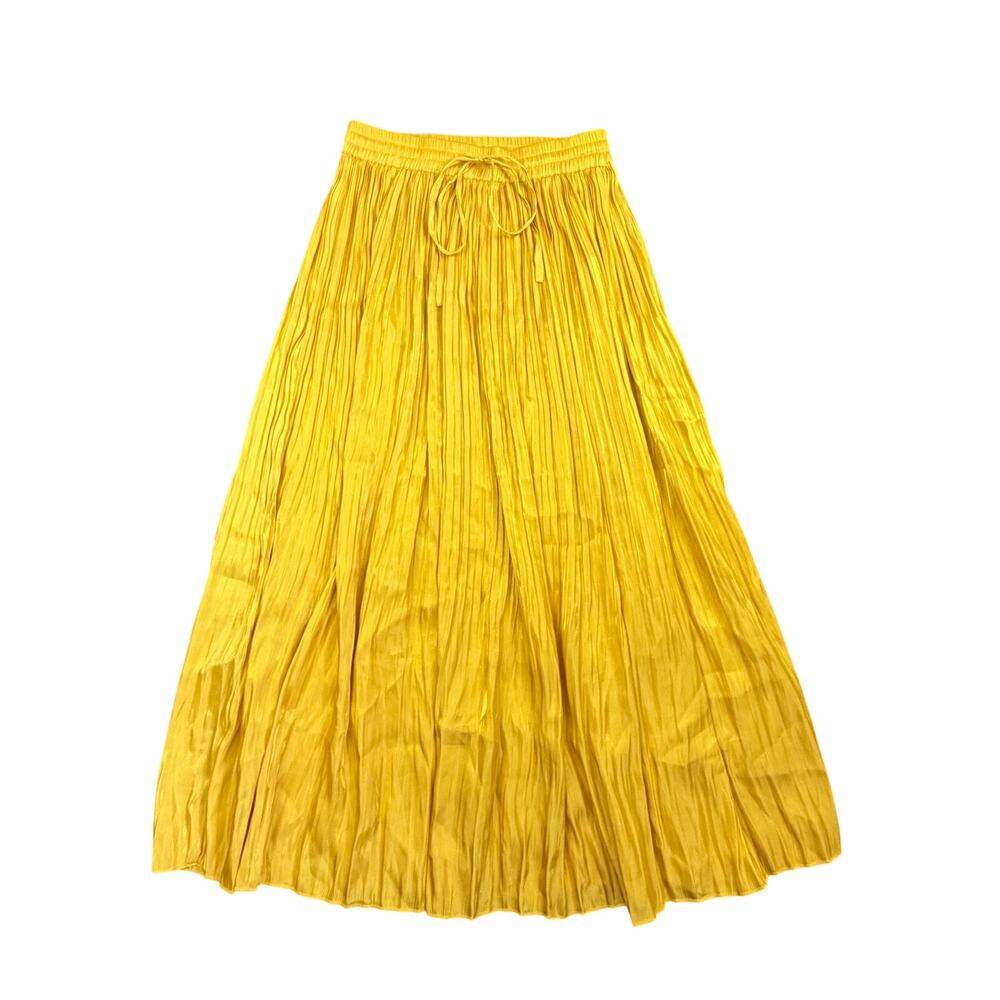 H&M Skirt Satin Pleated Stretch Waist with Tie Mustard Yellow Small